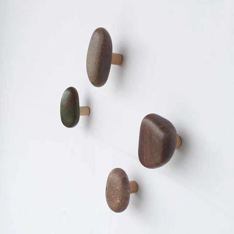 Houten Stenen Wandhaken Set