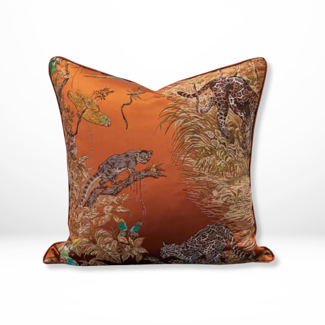 Geborduurde Jacquard Jungle Kussenhoes