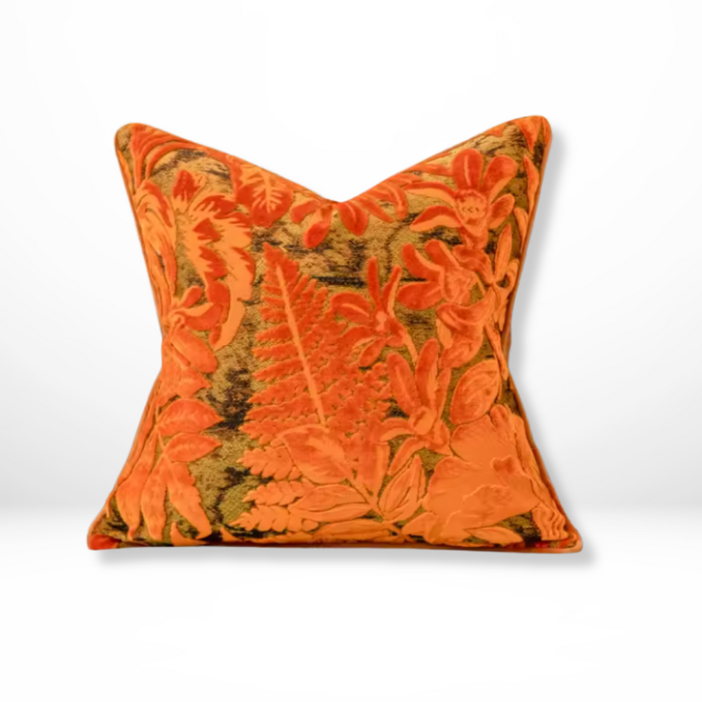 Oranje Fluwelen Bloemen Kussenhoes