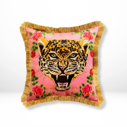 Roze Fluwelen Luipaard Kussenhoes