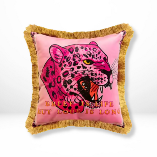 Roze Fluwelen Luipaard Kussenhoes