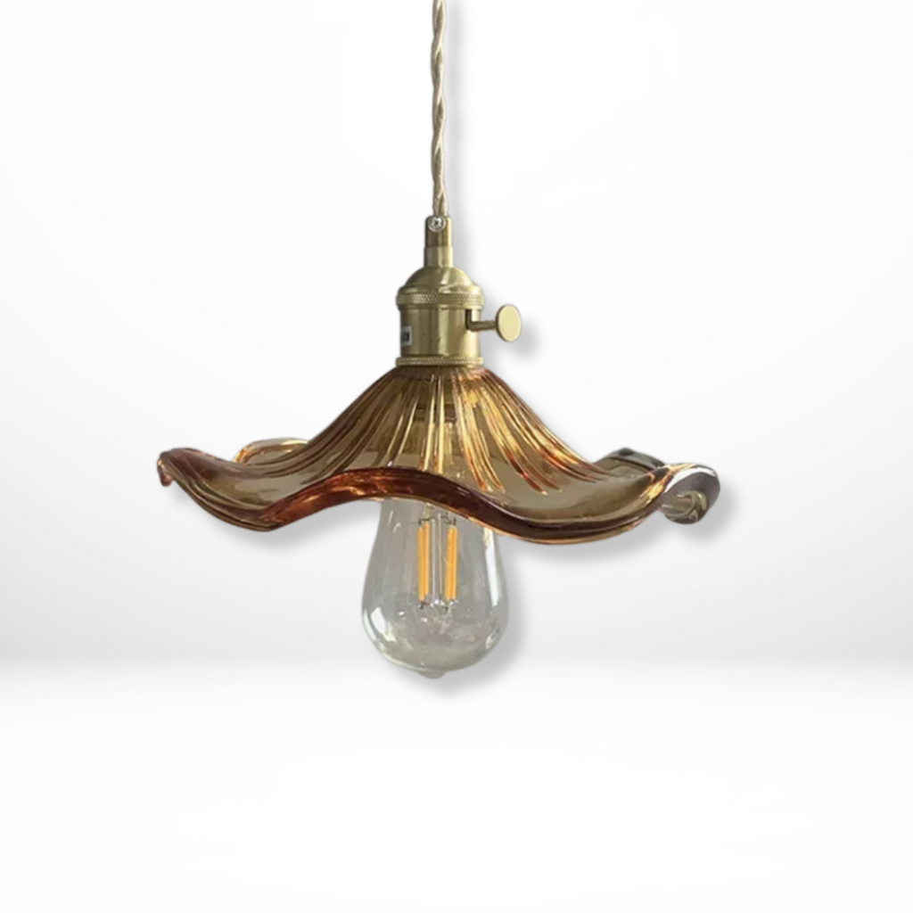 Glazen Messing Bloem Hanglamp