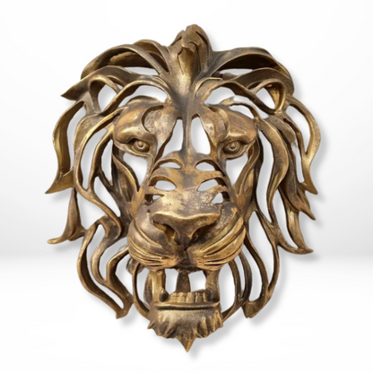 Majestueuze Gouden Leeuwenkop Wandsculptuur