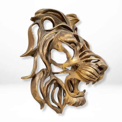 Majestueuze Gouden Leeuwenkop Wandsculptuur