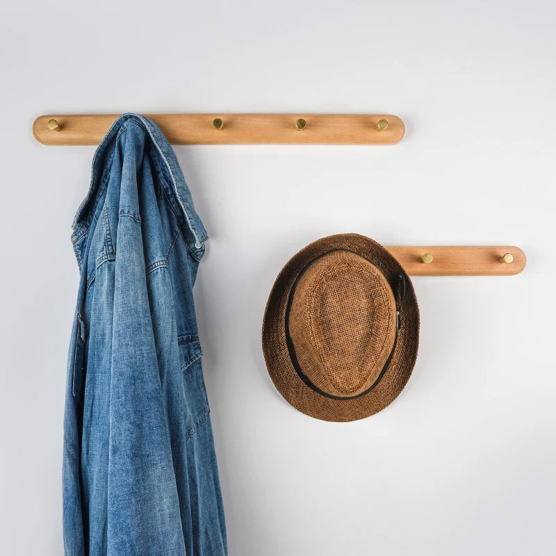 Houten Wandkapstok Messing Haken