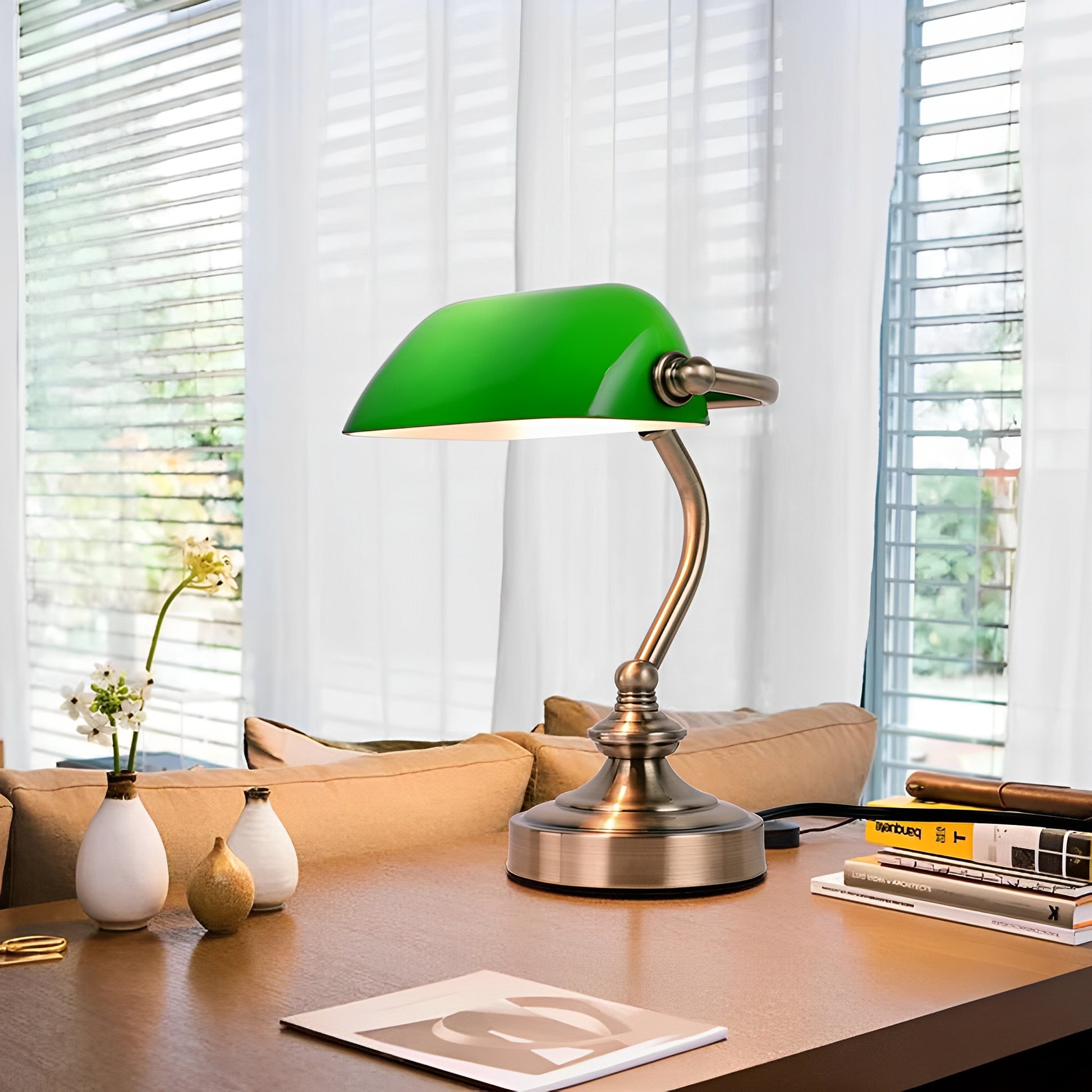 Groene Glazen Vintage Bureaulamp