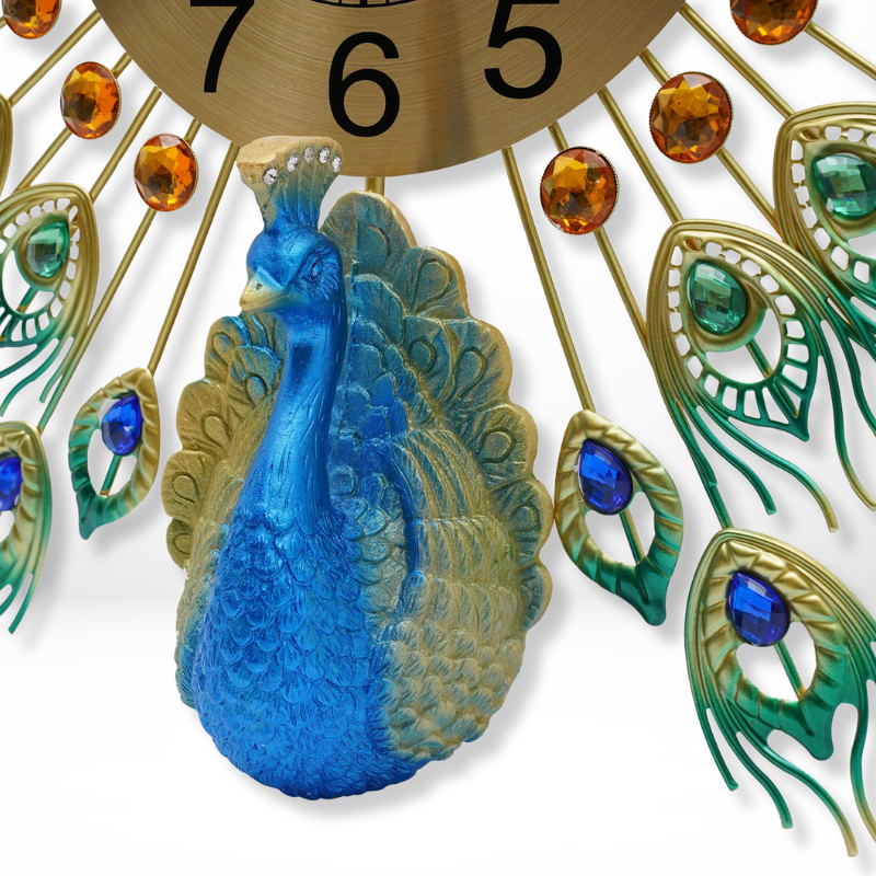 Luxe Metalen Pauw Wandklok