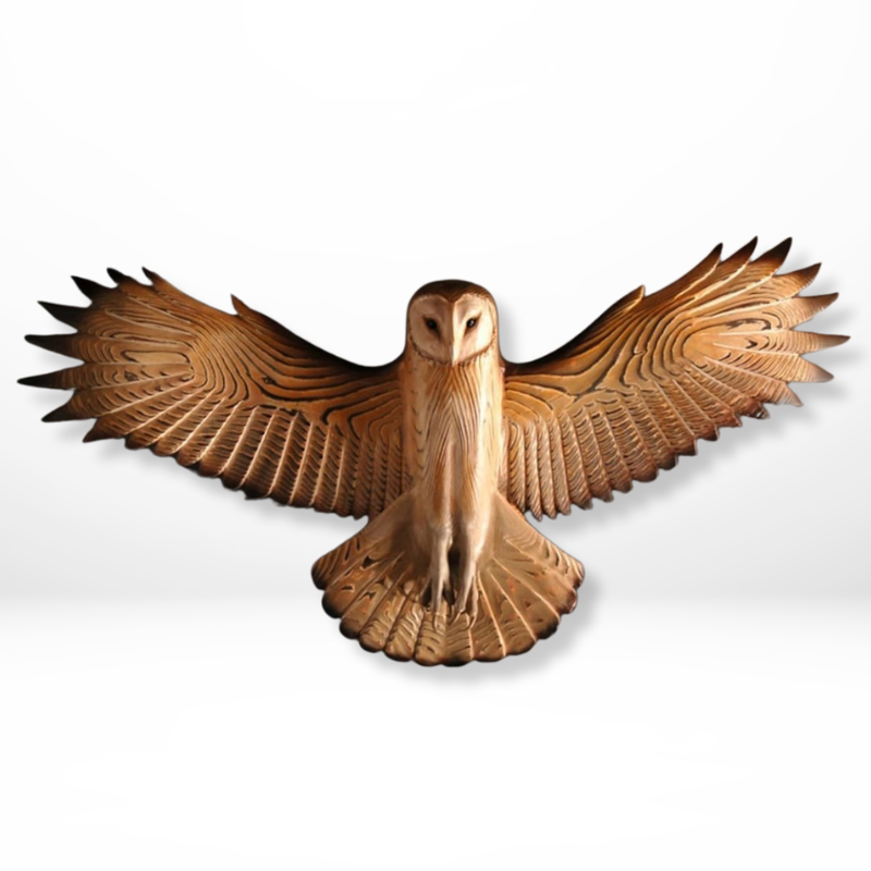 Handgemaakte Houten Kerkuil Wandsculptuur