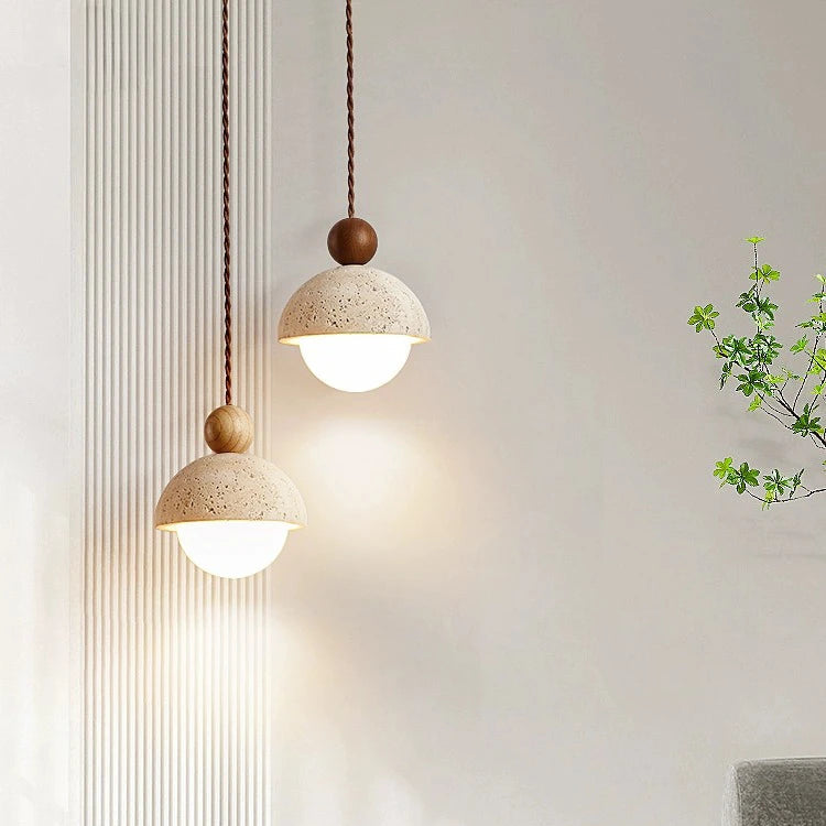 Travertijn Glazen Houten Hanglamp