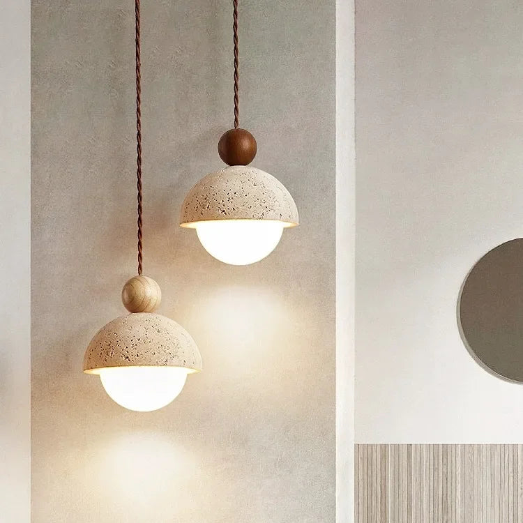 Travertijn Glazen Houten Hanglamp