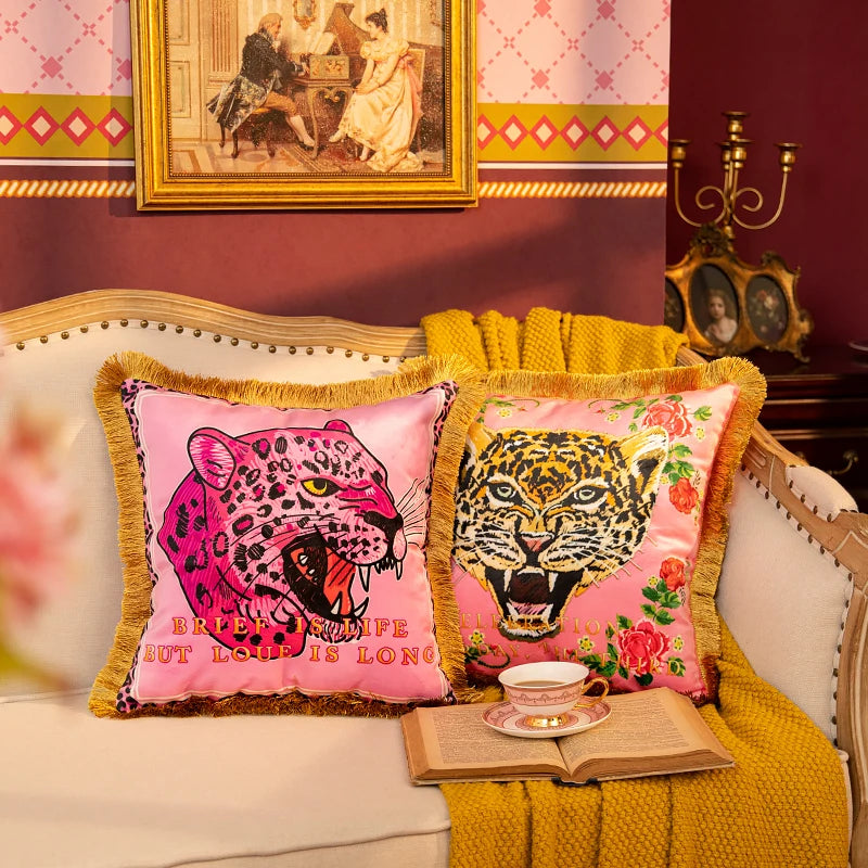 Roze Fluwelen Luipaard Kussenhoes