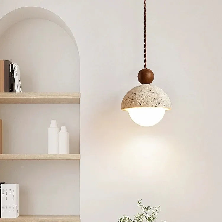 Travertijn Glazen Houten Hanglamp