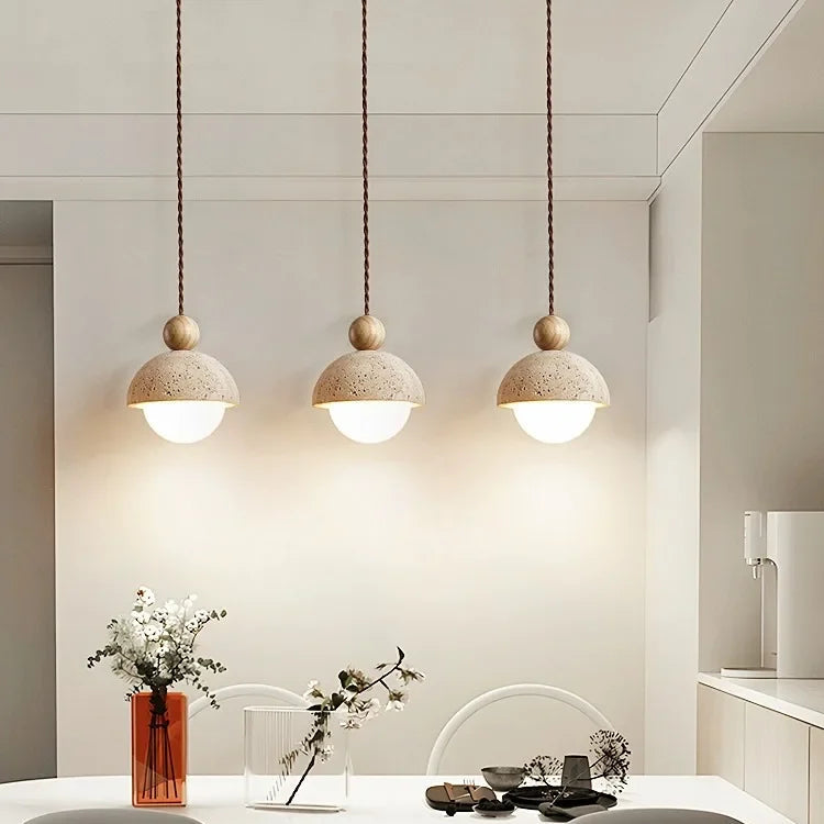 Travertijn Glazen Houten Hanglamp