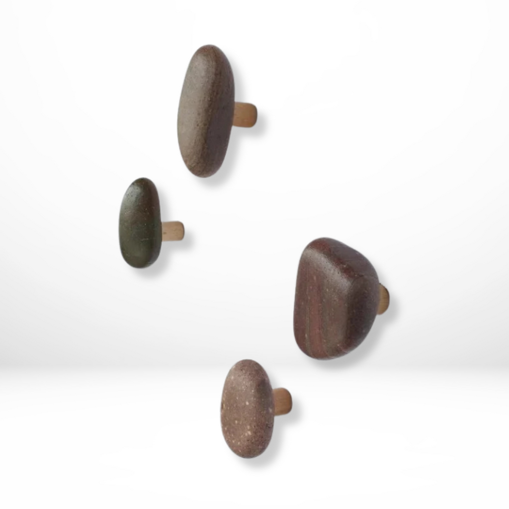 Houten Stenen Wandhaken Set