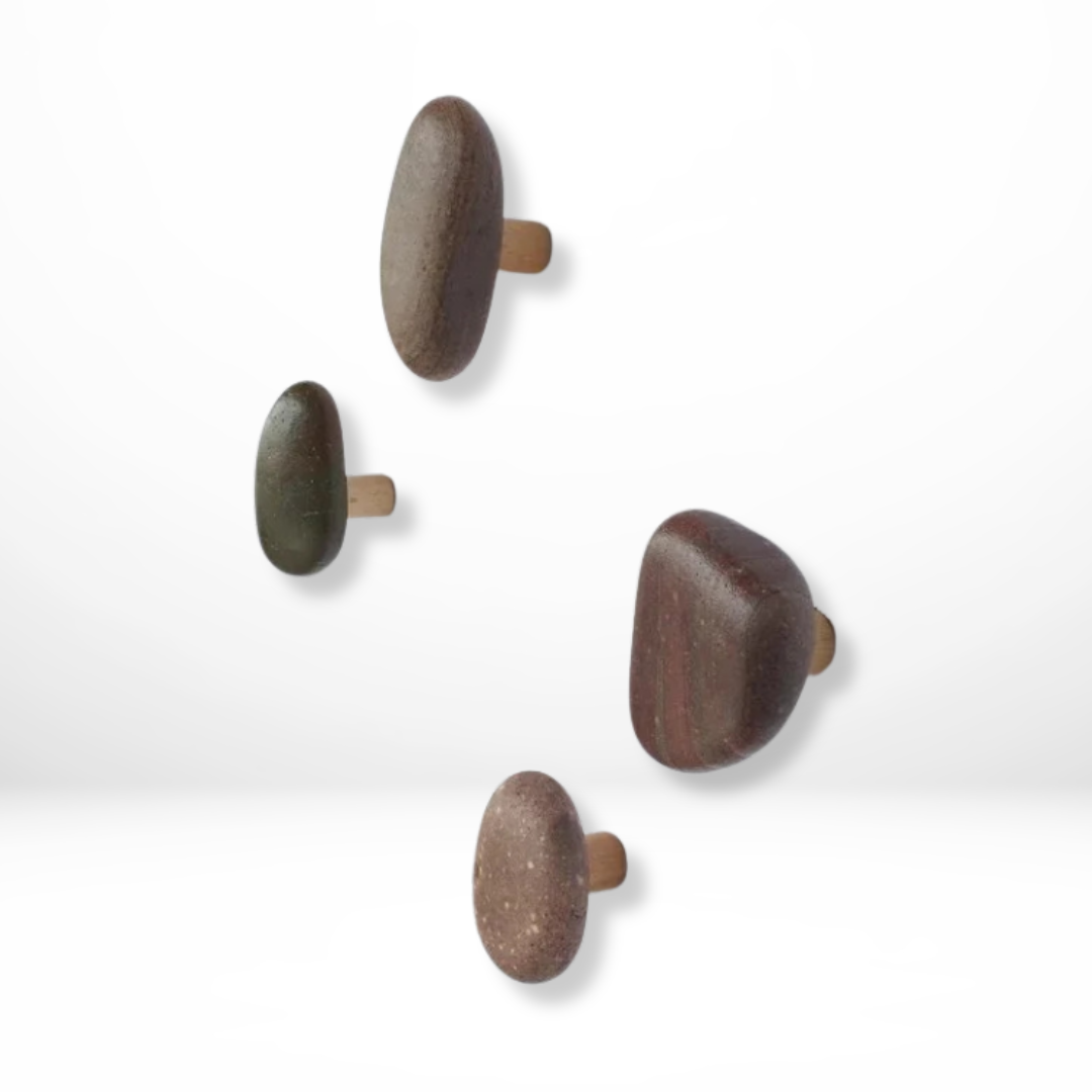 Houten Stenen Wandhaken Set