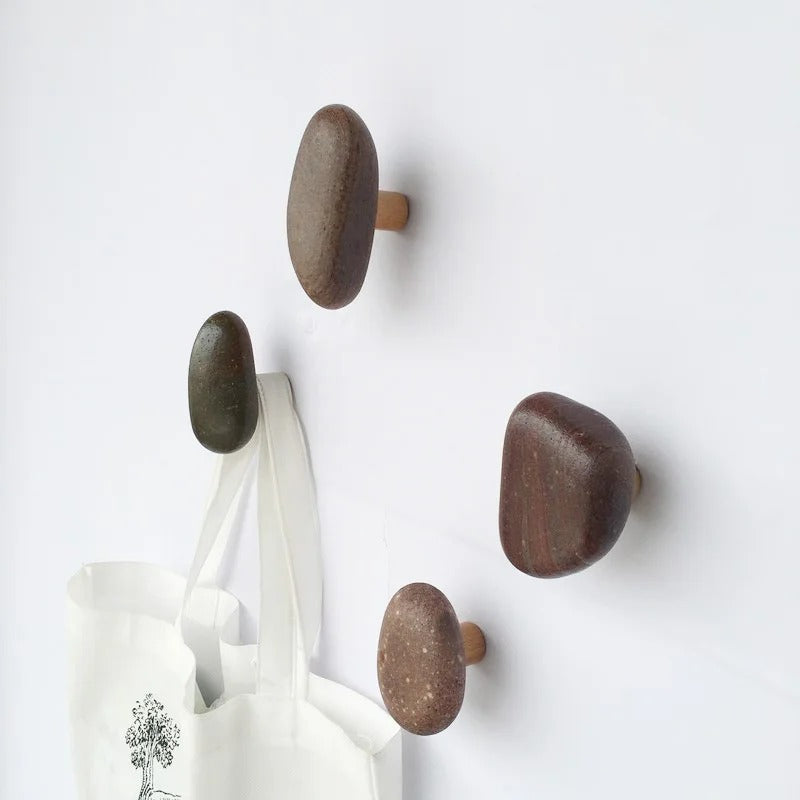 Houten Stenen Wandhaken Set